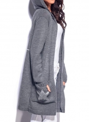 Casual Long Sleeve Star Pattern Open Front Hooded Chunky Cardigan