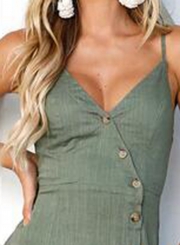 Army Green Buttons Sleeveless Off The Shoulder Split V-neck Dress
