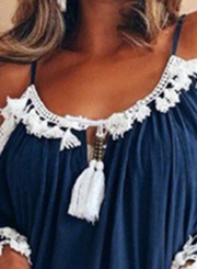 Casual Loose Short Sleeve Strappy Off The Shoulder Mini Dress With Tassel