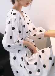 Retro French Girl V-neck Polka Dots Chic Long Dress
