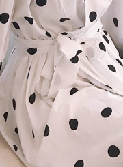 Retro French Girl V-neck Polka Dots Chic Long Dress