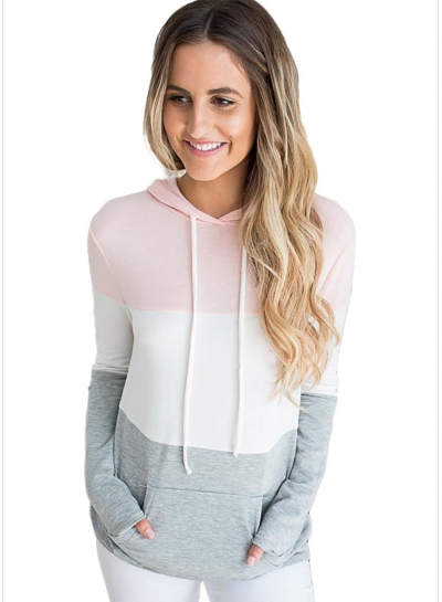 Color Block Casual Long Sleeve Hoodie Pullover Sweatshirts Tops YOUYOUFASHIONEC.com