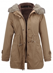 Casual Parka Coat with Faux Fur Trim Hood