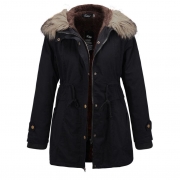 Casual Parka Coat with Faux Fur Trim Hood