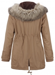 Casual Parka Coat with Faux Fur Trim Hood