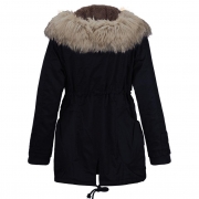 Casual Parka Coat with Faux Fur Trim Hood