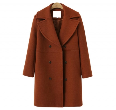Winter Loose Warm Long Sleeve Turn-down Collar Button Woolen Jacket