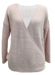 Deep V Neck Solid Office Lady Plain Sweater