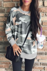 Casual Long Sleeves Camouflage Printed Hoodies