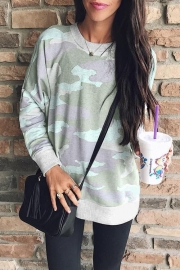 Casual Long Sleeves Camouflage Printed Hoodies