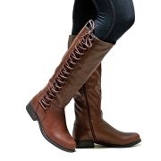 Leatherette Lace-Up Straight Boots