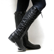 Leatherette Lace-Up Straight Boots