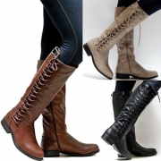 Leatherette Lace-Up Straight Boots