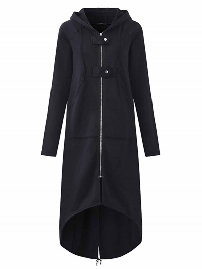 Hooded Sweatshirt Dress Zipper Asymmetrisch Long Coat YOUYOUFASHIONEC.com