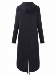 Hooded Sweatshirt Dress Zipper Asymmetrisch Long Coat