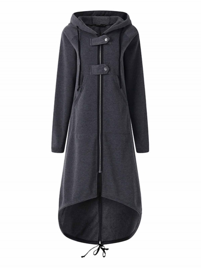 Hooded Sweatshirt Dress Zipper Asymmetrisch Long Coat YOUYOUFASHIONEC.com