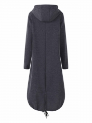 Hooded Sweatshirt Dress Zipper Asymmetrisch Long Coat