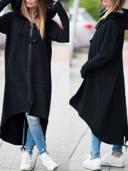 Hooded Sweatshirt Dress Zipper Asymmetrisch Long Coat