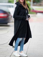 Hooded Sweatshirt Dress Zipper Asymmetrisch Long Coat