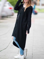 Hooded Sweatshirt Dress Zipper Asymmetrisch Long Coat