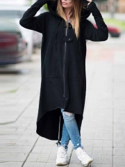 Hooded Sweatshirt Dress Zipper Asymmetrisch Long Coat