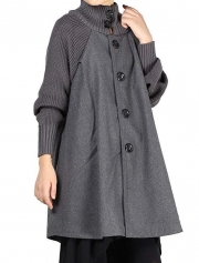 Single Breasted Cowl Neck Woolen Cloak Coat