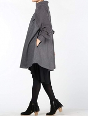 Single Breasted Cowl Neck Woolen Cloak Coat