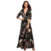 Button up Split Floral Print Flowy Party Maxi Dress