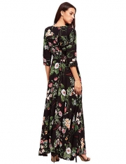 Button up Split Floral Print Flowy Party Maxi Dress