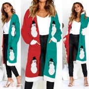 Christmas Snowman Deer Printed Leopard Pocket Cardigan Sweater