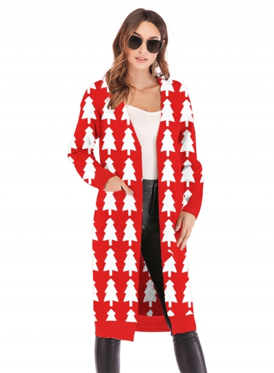 Christmas Snowman Deer Printed Leopard Pocket Cardigan Sweater YOUYOUFASHIONEC.com