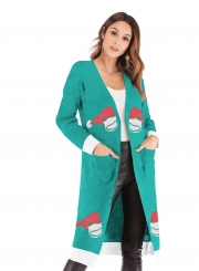 Christmas Snowman Deer Printed Leopard Pocket Cardigan Sweater