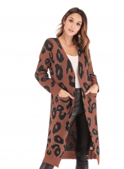 Leopard Printed Pocket Cardigan Sweater