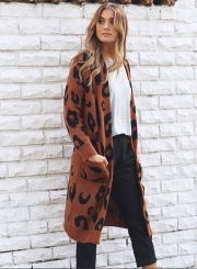 Leopard Printed Pocket Cardigan Sweater