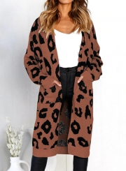 Leopard Printed Pocket Cardigan Sweater