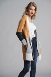 Color Block Long Sleeve Knit Gardigan