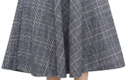 Elastic Waist Belted Cotton Plaid Midi Skirt