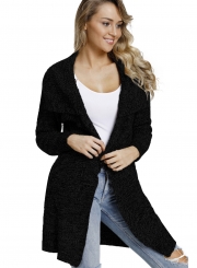 Casual Turn-Down Collar Long Sleeve Open Front Loose Cardigan