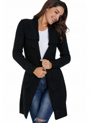 Casual Turn-Down Collar Long Sleeve Open Front Loose Cardigan