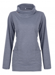 Casual High Neck Long Sleeve Slim Pullover Sweatshirt With Pockets