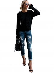 Casual Long Sleeve Paneled Ruffle Sweater