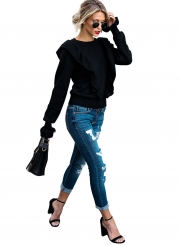 Casual Long Sleeve Paneled Ruffle Sweater