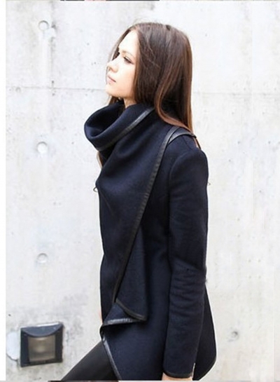 Long Sleeve Shawl Collar Piping Plus Size Coat stylesimo.com