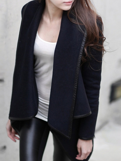 Long Sleeve Shawl Collar Piping Plus Size Coat stylesimo.com