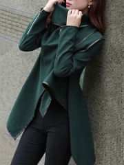 Long Sleeve Shawl Collar Piping Plus Size Coat