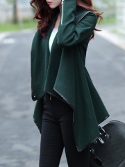 Long Sleeve Shawl Collar Piping Plus Size Coat