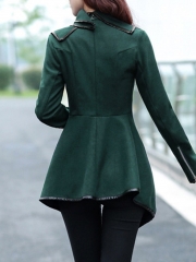 Long Sleeve Shawl Collar Piping Plus Size Coat