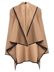 Long Sleeve Shawl Collar Piping Plus Size Coat