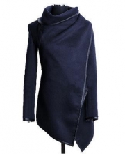 Long Sleeve Shawl Collar Piping Plus Size Coat