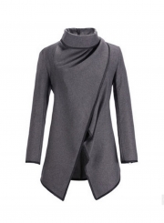 Long Sleeve Shawl Collar Piping Plus Size Coat
